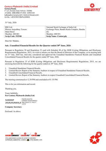 Thumbnail CenturyPly Quarterly Report 2026-q1