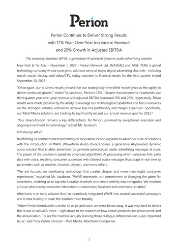 Thumbnail Perion Network Quarterly Report 2023-q3