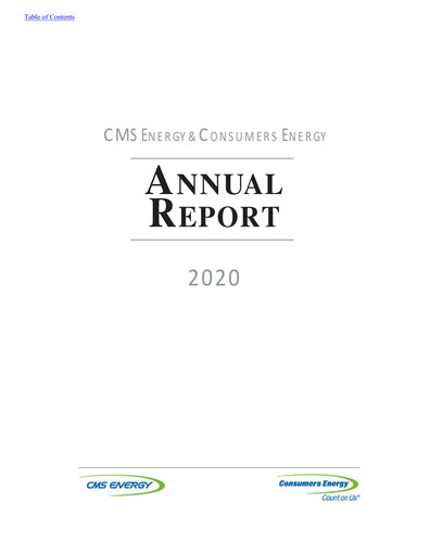 Thumbnail CMS Energy
 Annual Report 2020