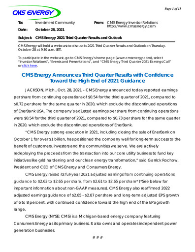 Thumbnail CMS Energy
 Quarterly Report 2021-q3