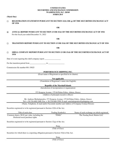 Thumbnail Performance Shipping
 Annual Report 2022