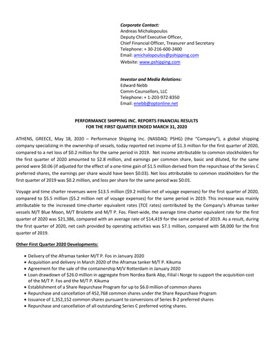 Thumbnail Performance Shipping
 Quarterly Report 2020-q1