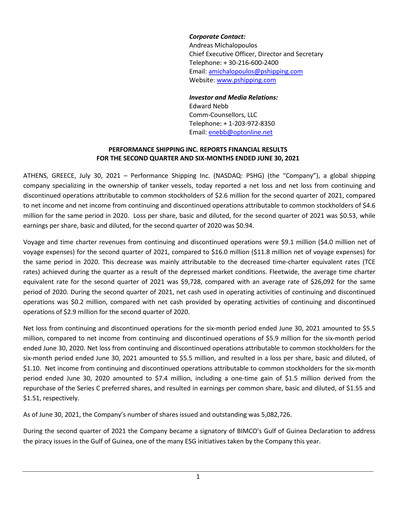 Thumbnail Performance Shipping
 Quarterly Report 2021-q2