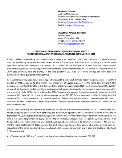 Thumbnail Performance Shipping
 Quarterly Report 2021-q3