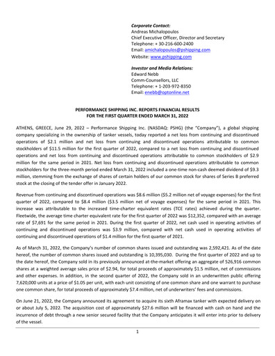 Thumbnail Performance Shipping
 Quarterly Report 2022-q1