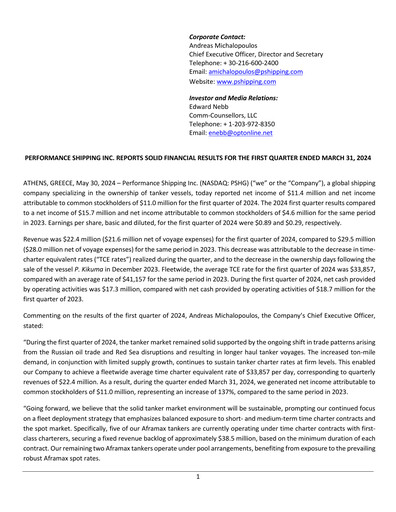 Thumbnail Performance Shipping
 Quarterly Report 2024-q1