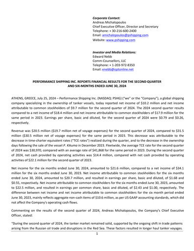 Thumbnail Performance Shipping
 Quarterly Report 2024-q2