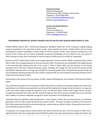 Thumbnail Performance Shipping
 Quarterly Report 2025-q1