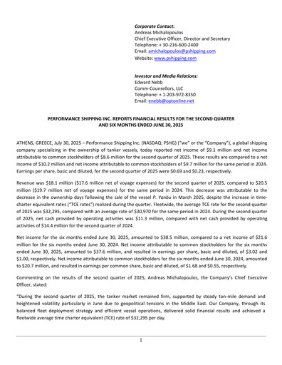 Thumbnail Performance Shipping
 Quarterly Report 2025-q2