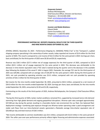 Thumbnail Performance Shipping
 Quarterly Report 2025-q3