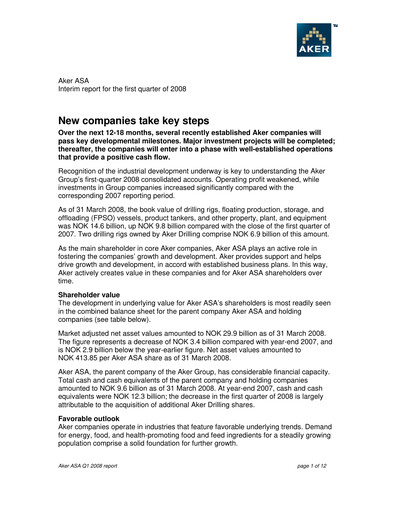 Thumbnail Aker ASA Quarterly Report 2008-q1