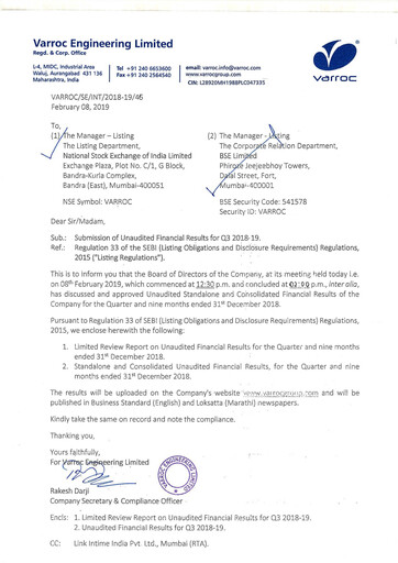 Miniature Varroc Rapport trimestriel 2018-q3