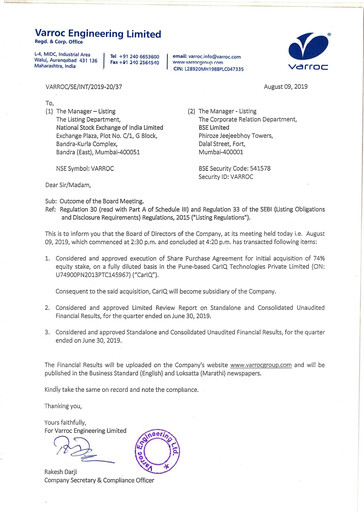 Miniature Varroc Rapport trimestriel 2019-q1