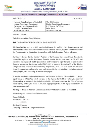 Miniature BEML Rapport financier 2022-2023