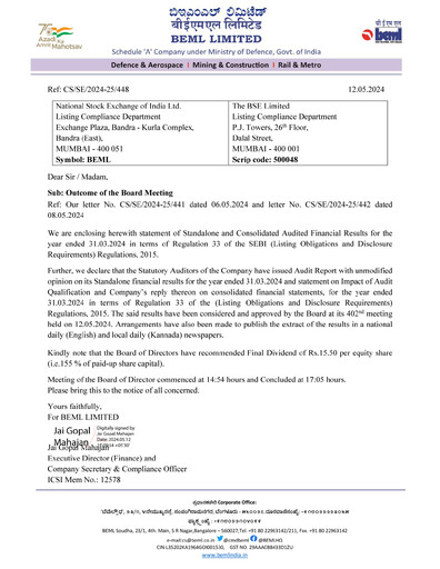 Miniature BEML Rapport financier 2023-2024