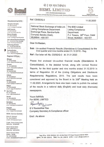 Thumbnail BEML Quarterly Report 2019-q3