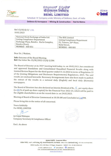 Thumbnail BEML Quarterly Report 2022-q3