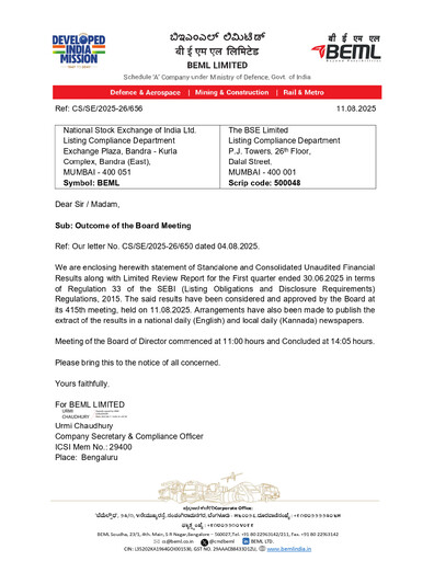 Thumbnail BEML Quarterly Report 2025-q1