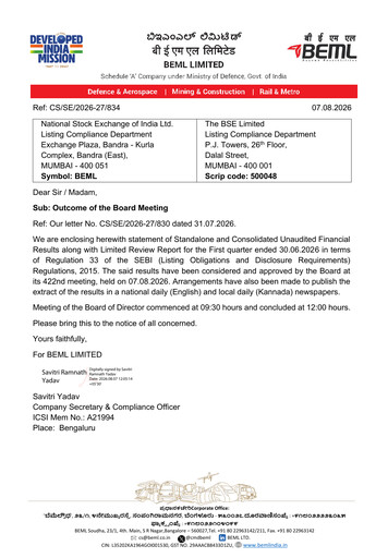 Thumbnail BEML Quarterly Report 2026-q1