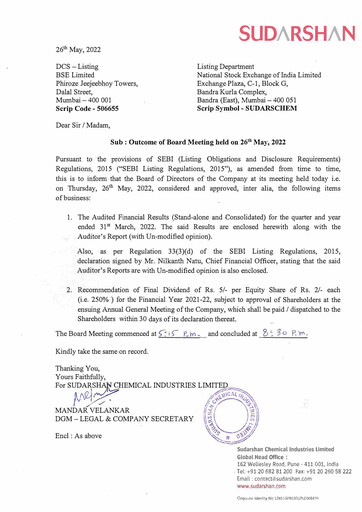 Thumbnail Sudarshan Chemical Financial Statement 2021-2022
