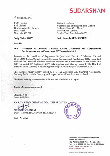 Thumbnail Sudarshan Chemical Half-year Report 2019-2020