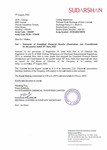 Thumbnail Sudarshan Chemical Quarterly Report 2022-q1