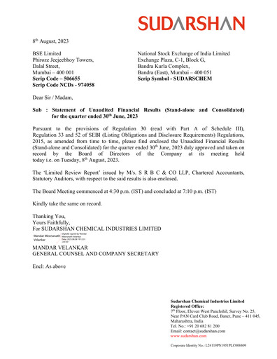 Thumbnail Sudarshan Chemical Quarterly Report 2023-q1