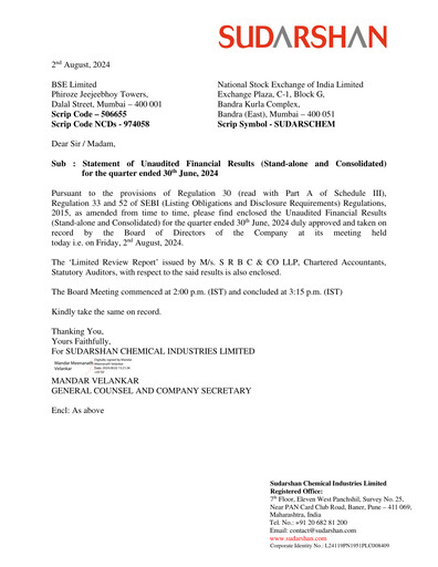 Thumbnail Sudarshan Chemical Quarterly Report 2024-q1
