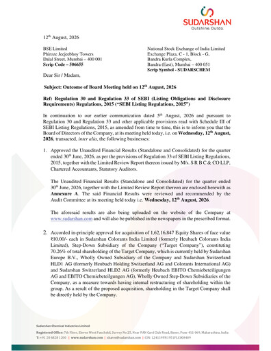 Thumbnail Sudarshan Chemical Quarterly Report 2026-q1