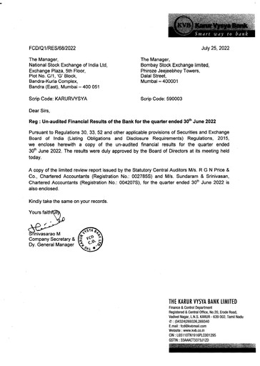 Thumbnail Karur Vysya Bank
 Quarterly Report 2022-q1