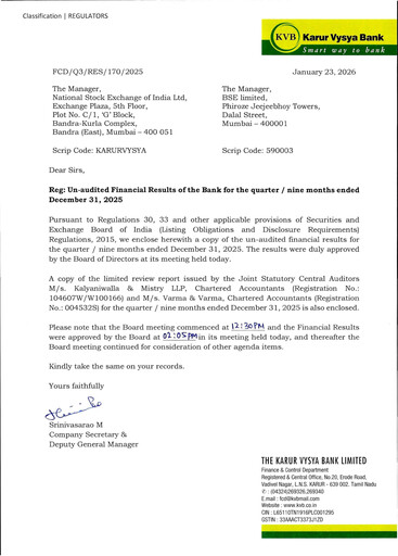 Thumbnail Karur Vysya Bank
 Quarterly Report 2025-q3