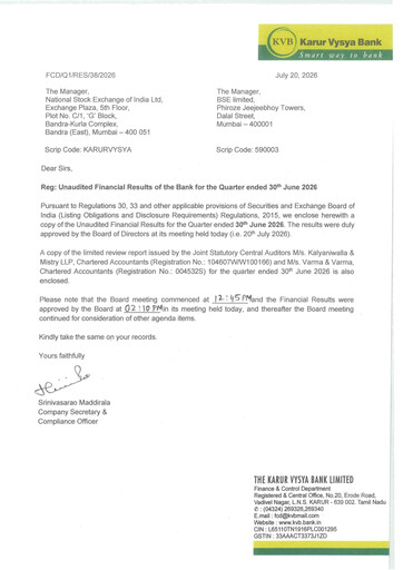 Thumbnail Karur Vysya Bank
 Quarterly Report 2026-q1