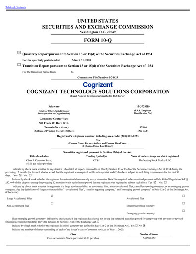 Thumbnail Cognizant Technology Solutions  Quarterly Report 2020-q1
