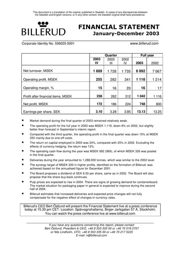 Thumbnail BillerudKorsnäs Financial Statement 2003