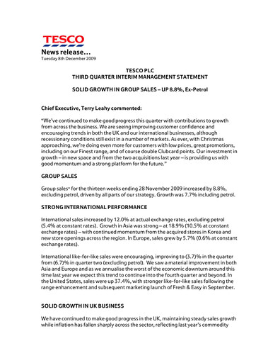 Thumbnail Tesco Quarterly Report 2010-q3