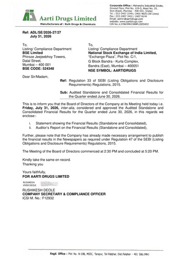 Thumbnail Aarti Drugs Quarterly Report 2026-q1