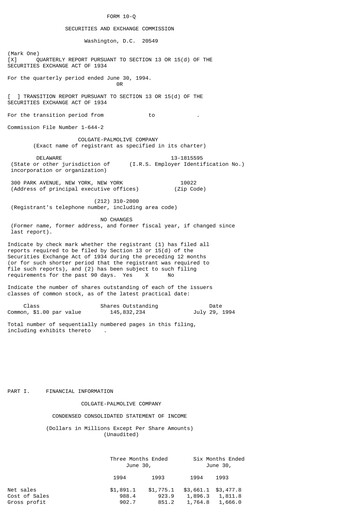 Thumbnail Colgate-Palmolive Quarterly Report 1994-q2