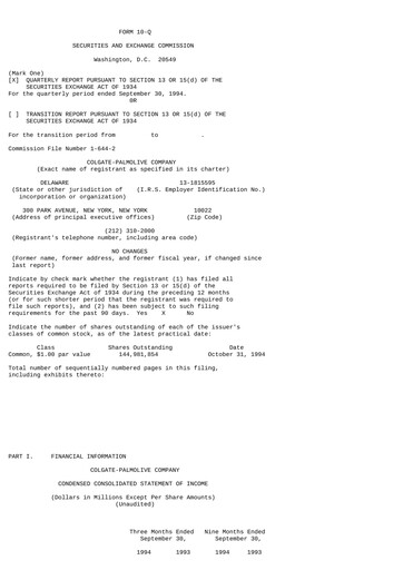 Thumbnail Colgate-Palmolive Quarterly Report 1994-q3