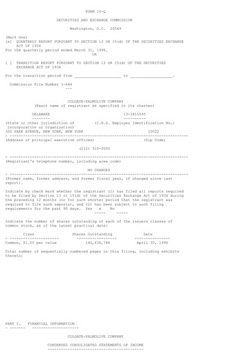 Thumbnail Colgate-Palmolive Quarterly Report 1996-q1