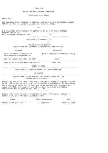 Thumbnail Colgate-Palmolive Quarterly Report 2002-q1