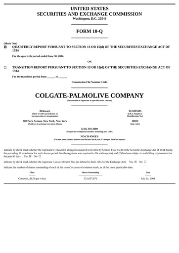 Thumbnail Colgate-Palmolive Quarterly Report 2004-q2