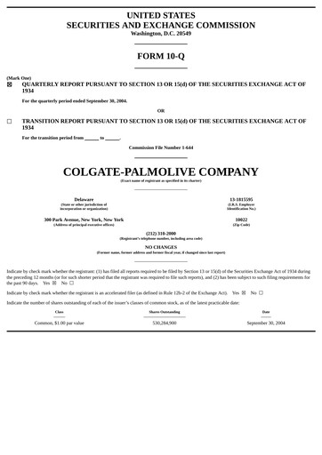 Thumbnail Colgate-Palmolive Quarterly Report 2004-q3