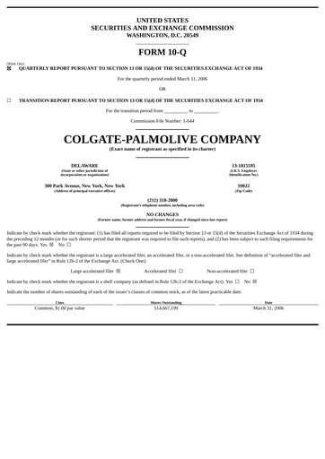 Thumbnail Colgate-Palmolive Quarterly Report 2006-q1