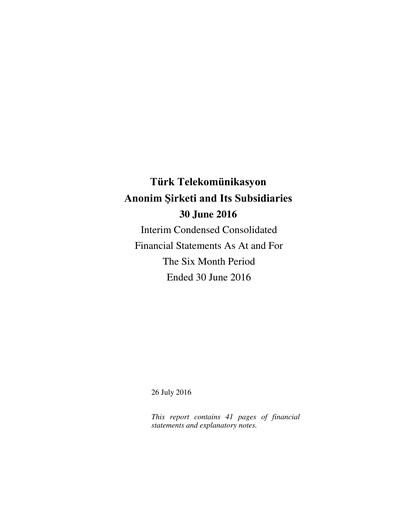 Thumbnail Türk Telekom
 Half-year Report 2016-h1