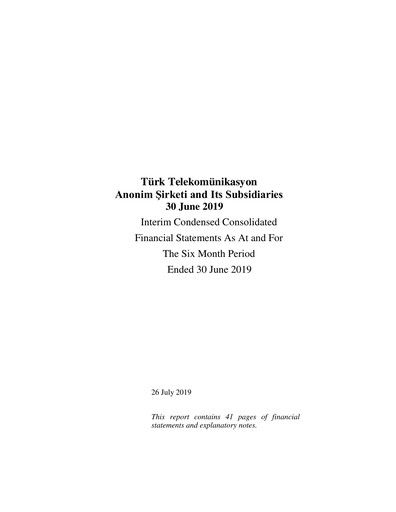 Thumbnail Türk Telekom
 Half-year Report 2019-h1