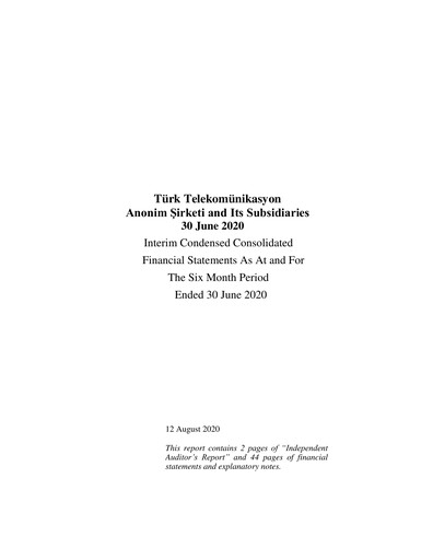 Thumbnail Türk Telekom
 Half-year Report 2020-h1