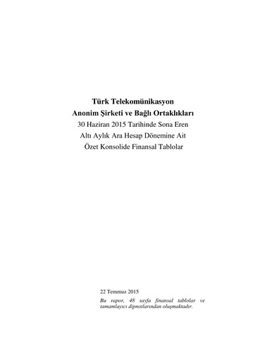 Thumbnail Türk Telekom
 Half-year Report 2015-h1