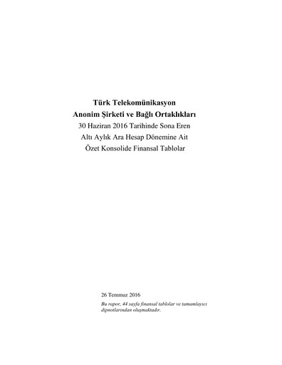 Thumbnail Türk Telekom
 Half-year Report 2016-h1