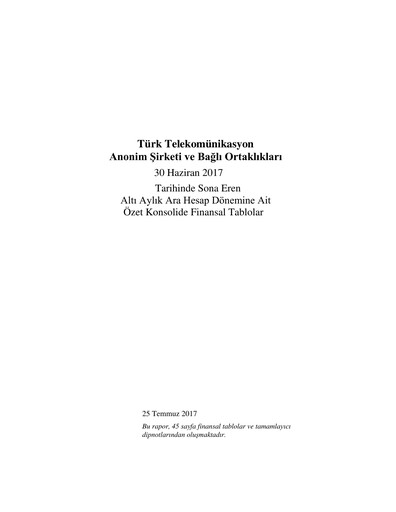 Thumbnail Türk Telekom
 Half-year Report 2017-h1