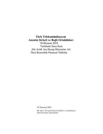 Thumbnail Türk Telekom
 Half-year Report 2018-h1
